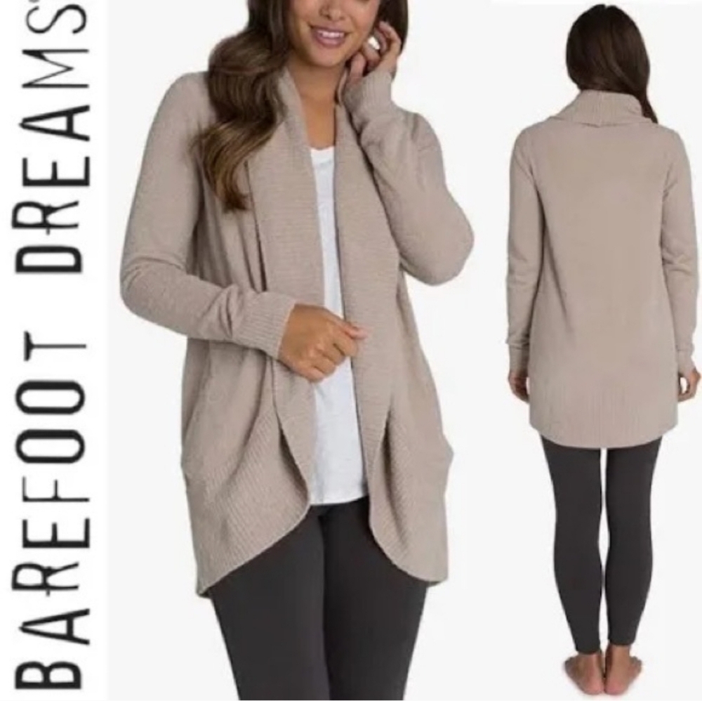 Barefoot Dreams‎ Women's Cozychic Lite Circle Cream/ Tan Cardigan